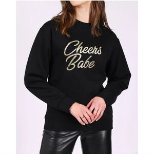 NWT Brunette The Label "Cheers Babe" sweatshirt,Gold Glitter,S/M